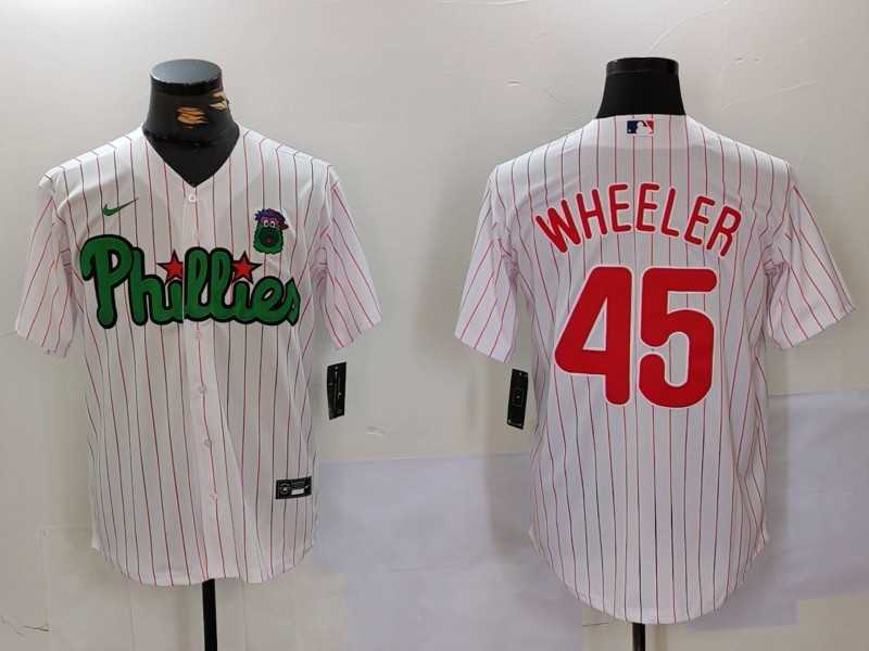 Mens Philadelphia Phillies #45 Zack Wheeler White Green Cool Base Stitched Jersey